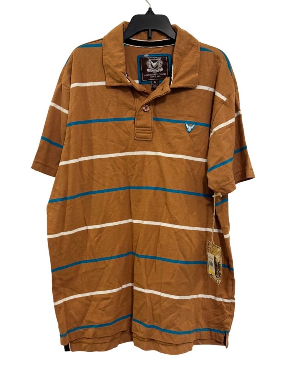 Company 81 Mens Caramel Striped Polo Shirt M 100% Cotton Made In Pakistan